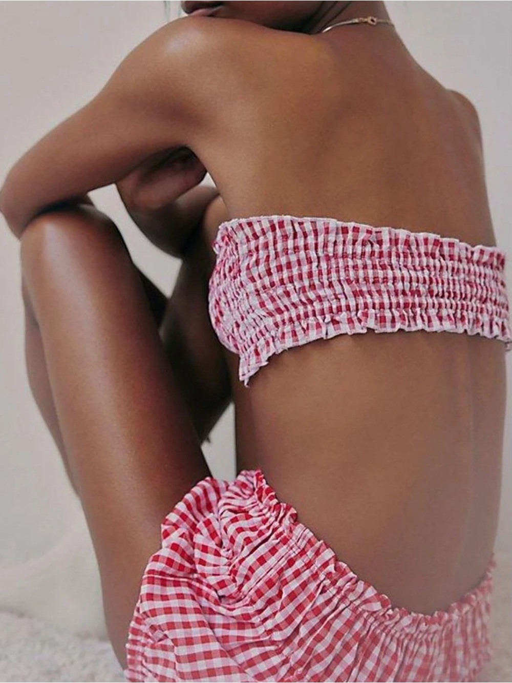 free people smocked gingham bandeau top - Picture 2 of 6